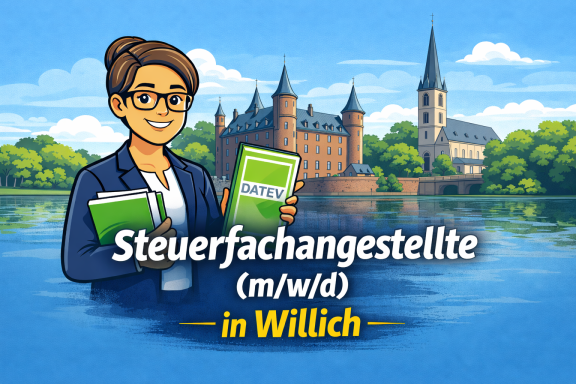 Frau mit Brille hält Bücher, vor Schloss und Wasser in Willich.